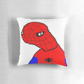 Spiderman-themed decorative pillow featuring a humorous, meme-inspired design