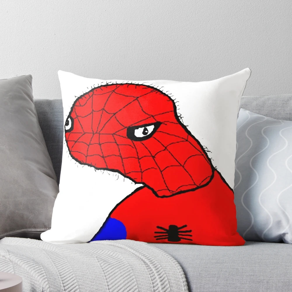 Spiderman-themed decorative pillow featuring a humorous, meme-inspired design