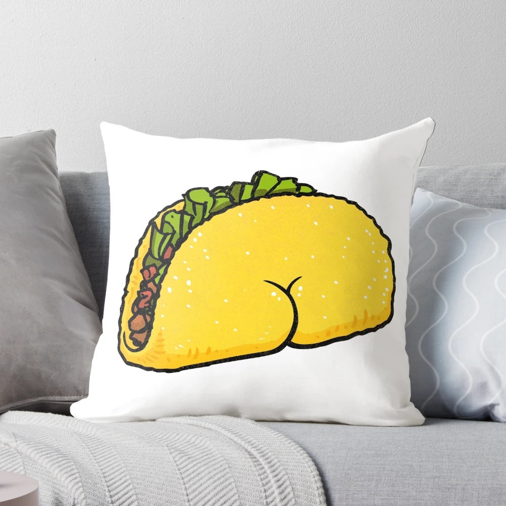 Adorable cartoon taco butt pillow with a humorous design