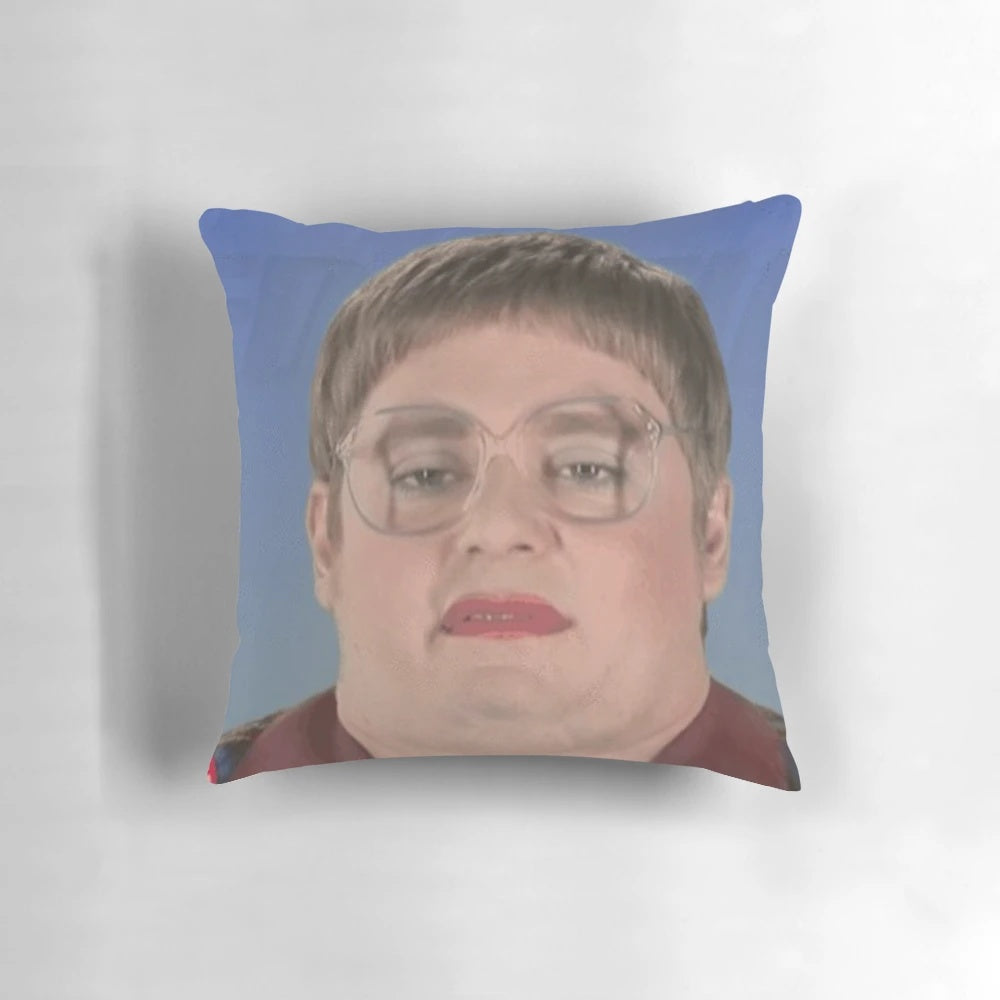 Colorful Tim and Eric inspired comedy pillow with text and graphics