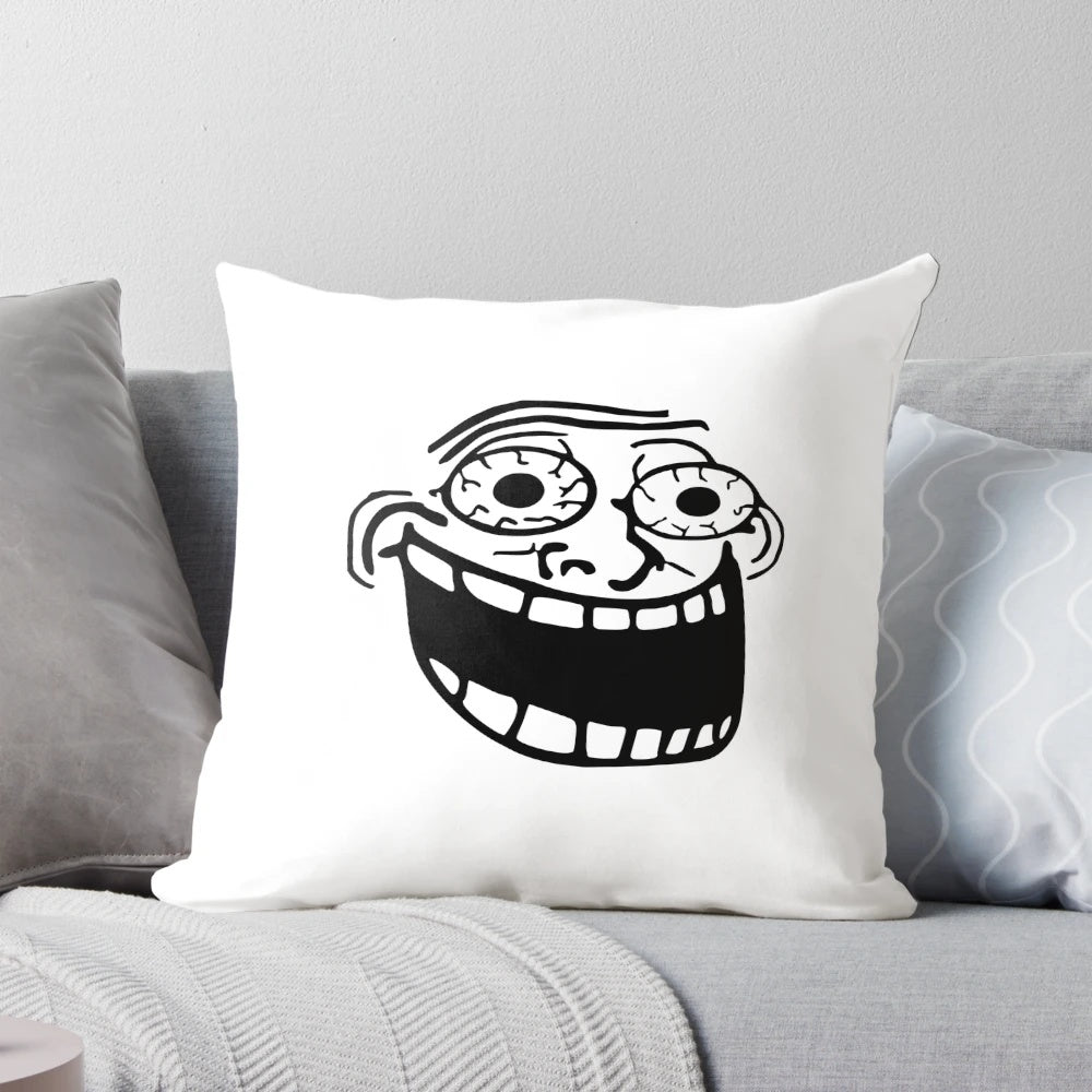 Troll Face Pillow - Iconic Internet Meme Printed on a Soft, Comfy Pillow