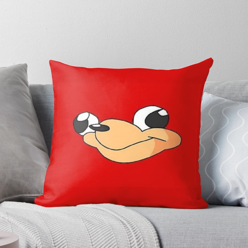 A soft, plush pillow featuring the popular Uganda Knuckles meme character