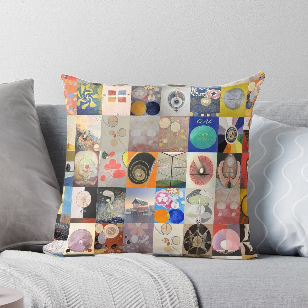Hilma af Klint inspired abstract art throw pillow with mystic, minimalist design