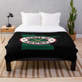 Hockey-themed plush blanket with Minnesota state outline