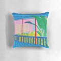 Hockney garden-inspired pillow with vibrant colors and whimsical design