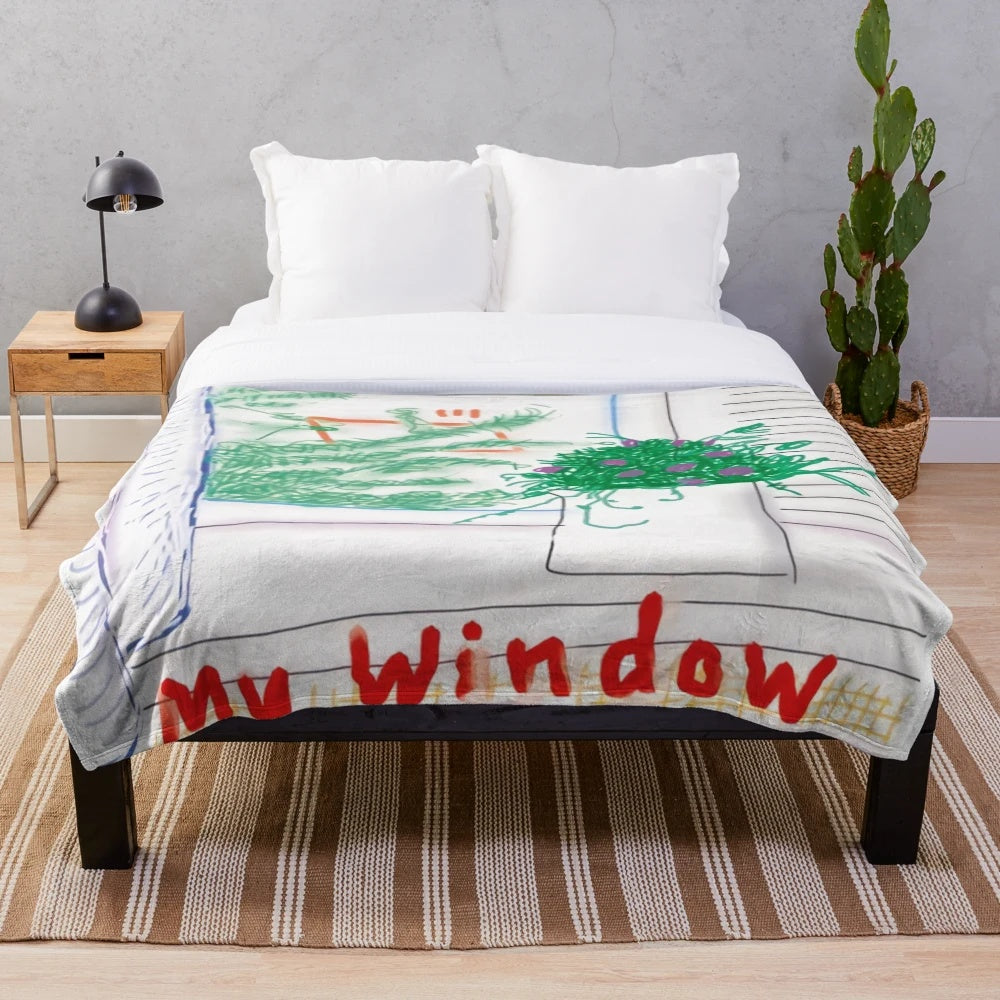 Plush blanket featuring David Hockney's "The Arrival of Spring in Woldgate" artwork