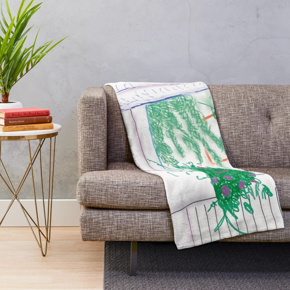 Plush blanket featuring David Hockney's "The Arrival of Spring in Woldgate" artwork