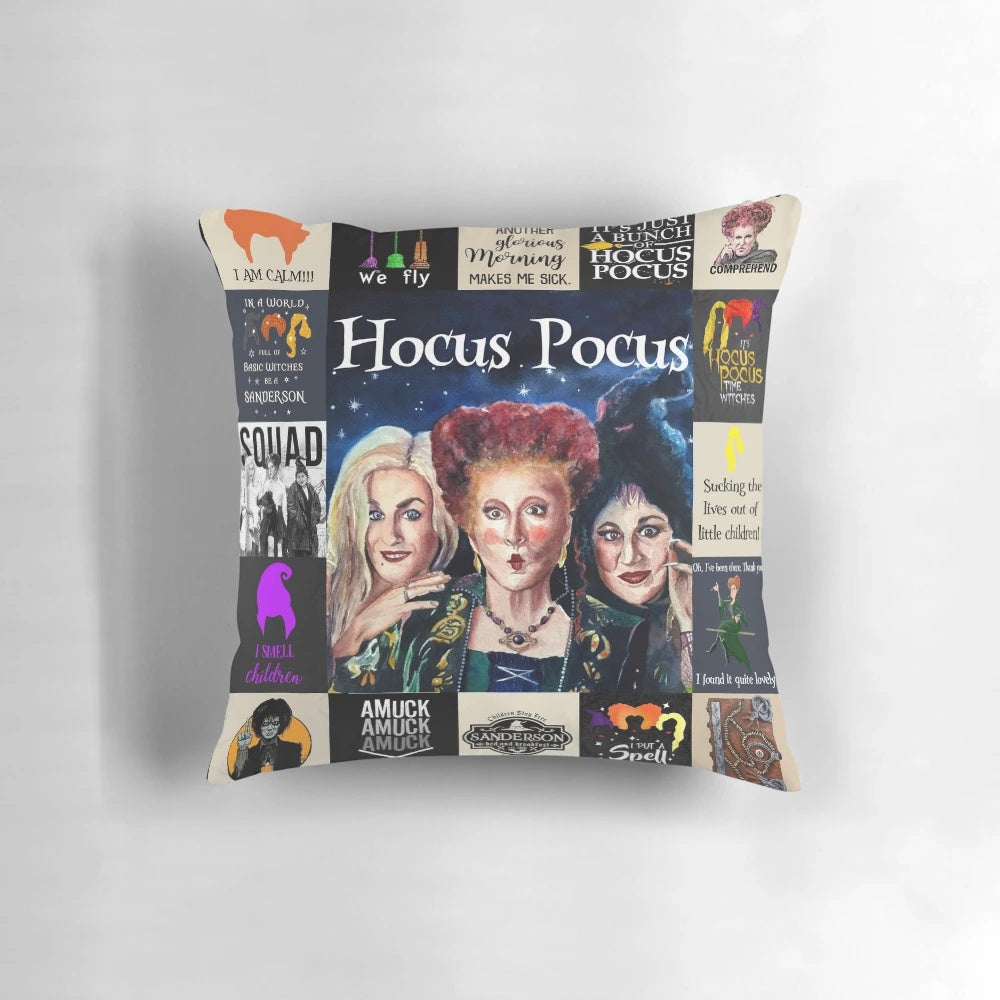 Hocus Pocus Halloween Witch Throw Pillow with Sanderson Sisters Design
