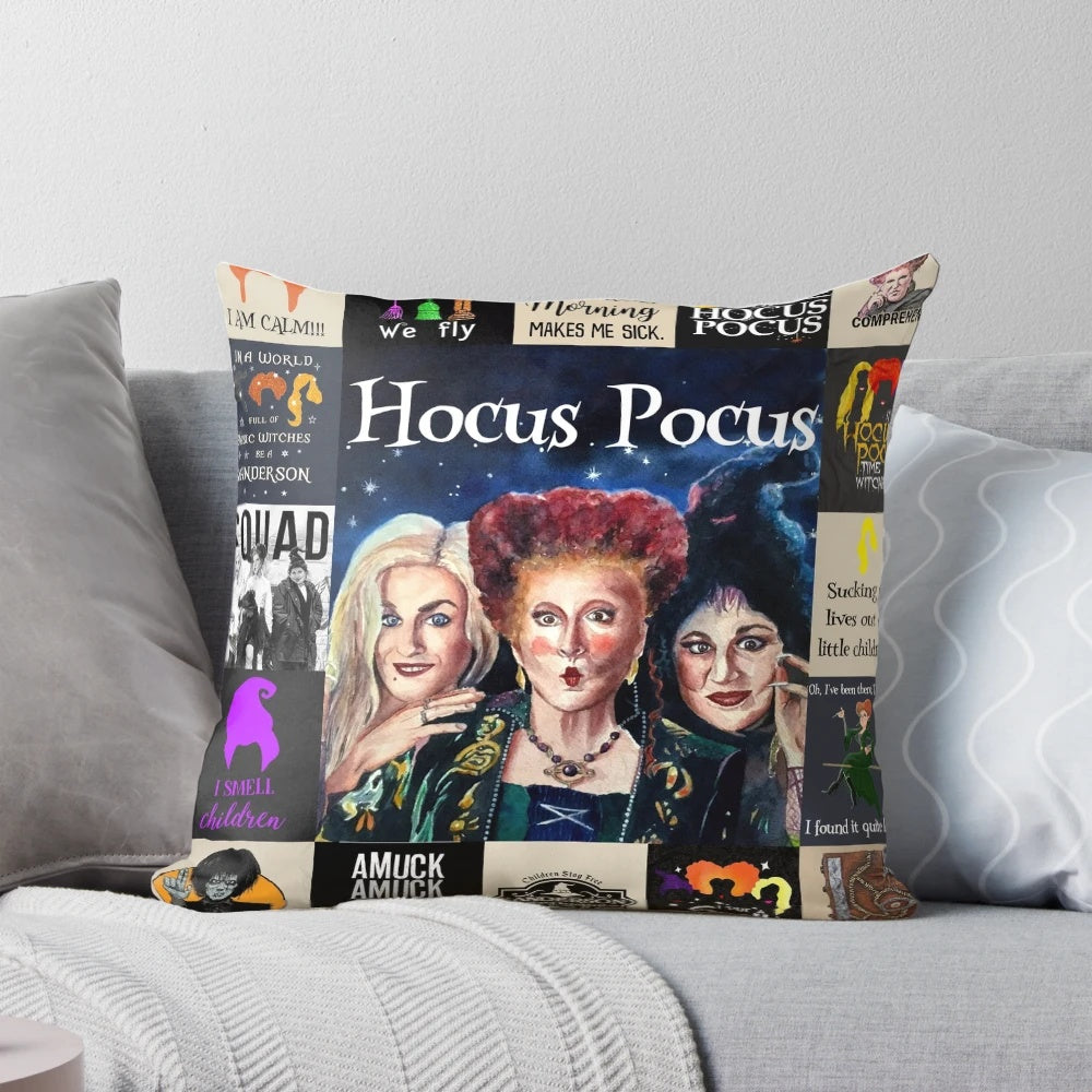 Hocus Pocus Halloween Witch Throw Pillow with Sanderson Sisters Design