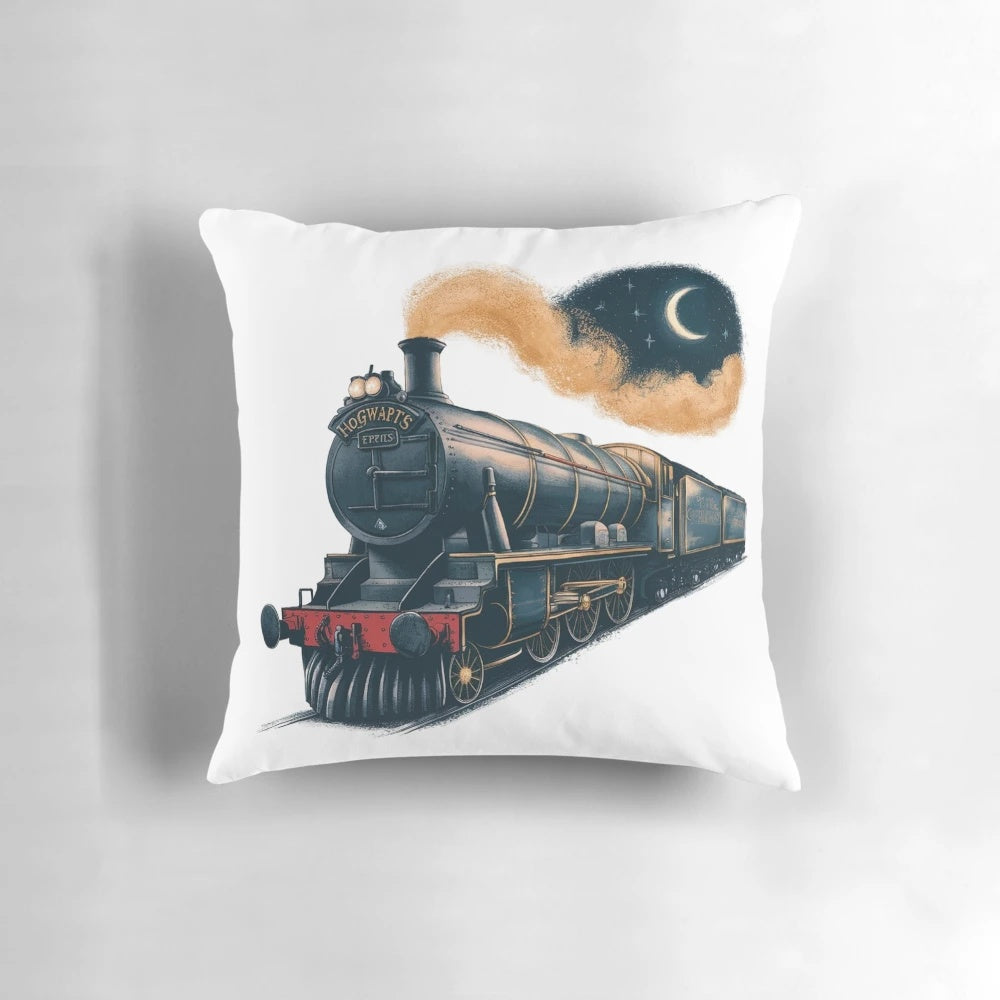Hogwarts Express themed pillow featuring the iconic steam train from the Harry Potter movies