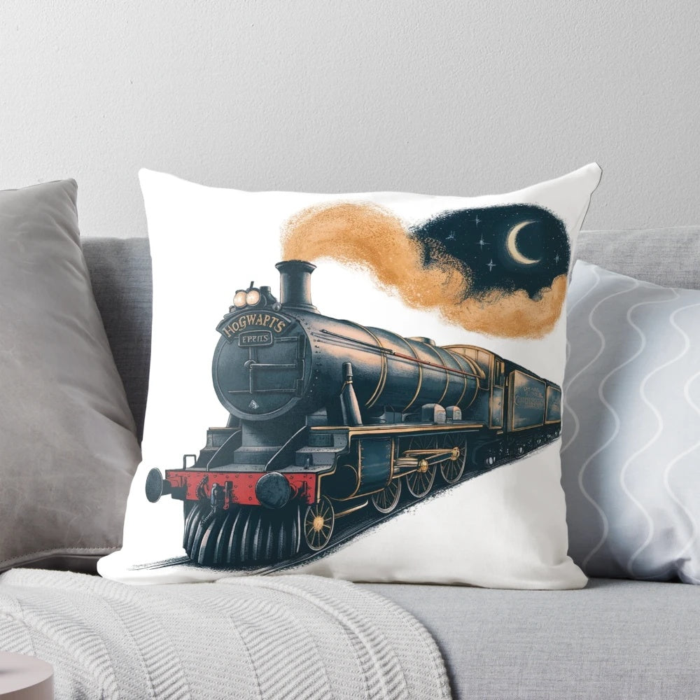 Hogwarts Express themed pillow featuring the iconic steam train from the Harry Potter movies