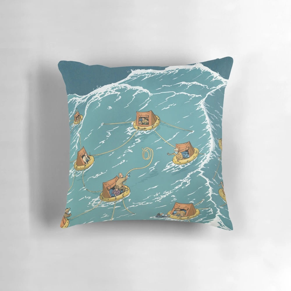 A pillow with a wave design, representing social distancing during the COVID-19 pandemic
