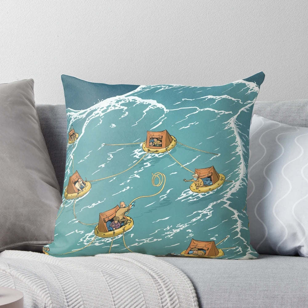 A pillow with a wave design, representing social distancing during the COVID-19 pandemic