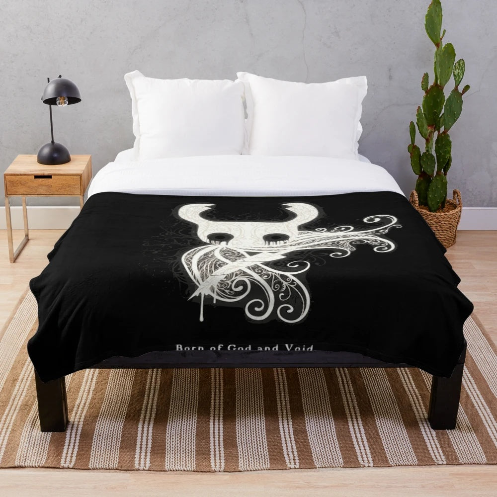 Hollow Knight "Born of God and Void" plush blanket featuring the iconic Knight character