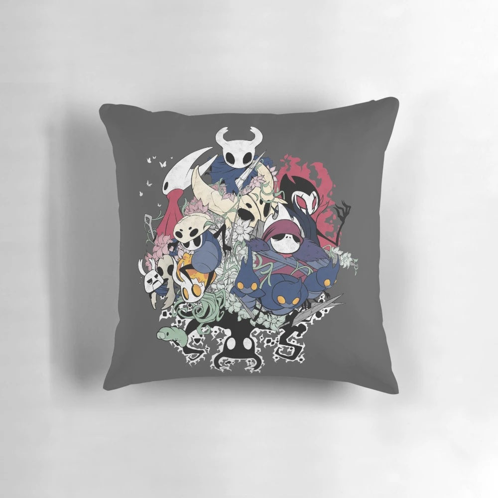 Hollow Knight inspired gaming pillow with the game's character Hornet and Grimm