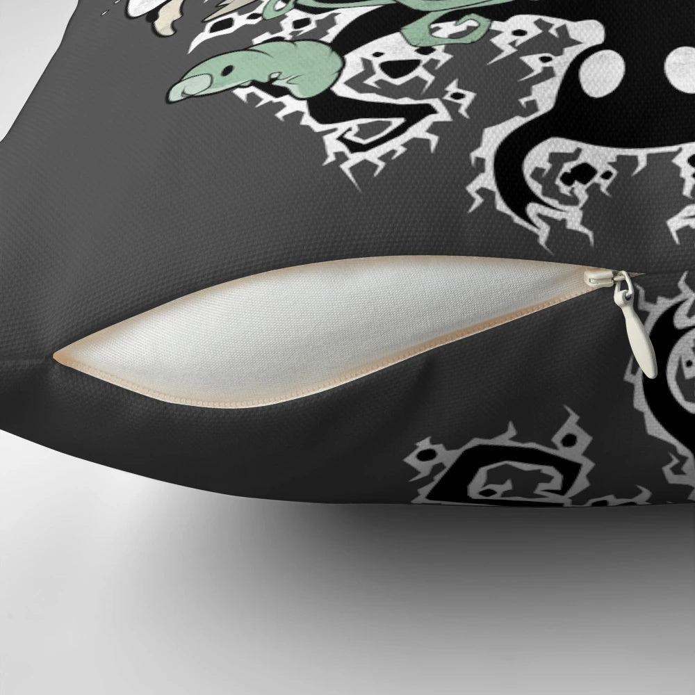 Hollow Knight inspired gaming pillow with the game's character Hornet and Grimm