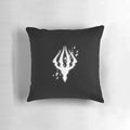 Hollow Knight-themed pillow featuring the iconic King's Brand design in grayscale