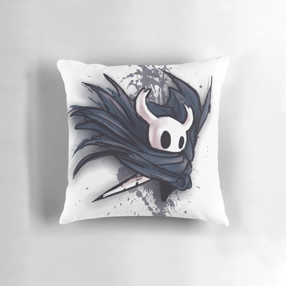 Hollow Knight inspired throw pillow featuring the game's iconic characters and visuals