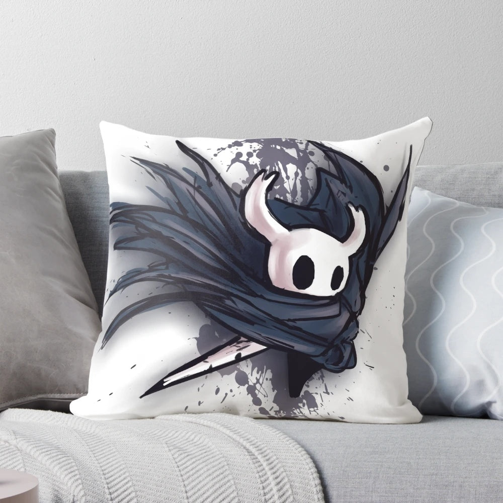 Hollow Knight inspired throw pillow featuring the game's iconic characters and visuals