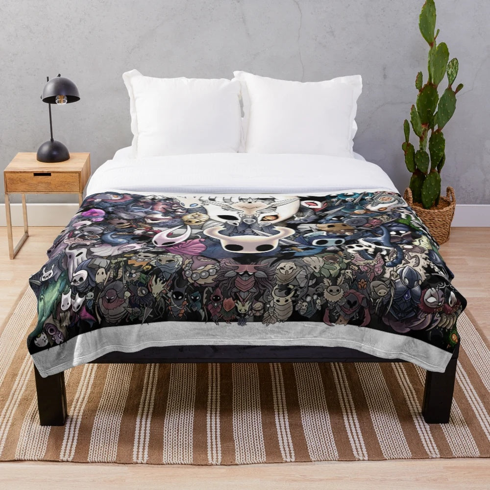 Hollowknight plush blanket featuring the iconic knight and game elements