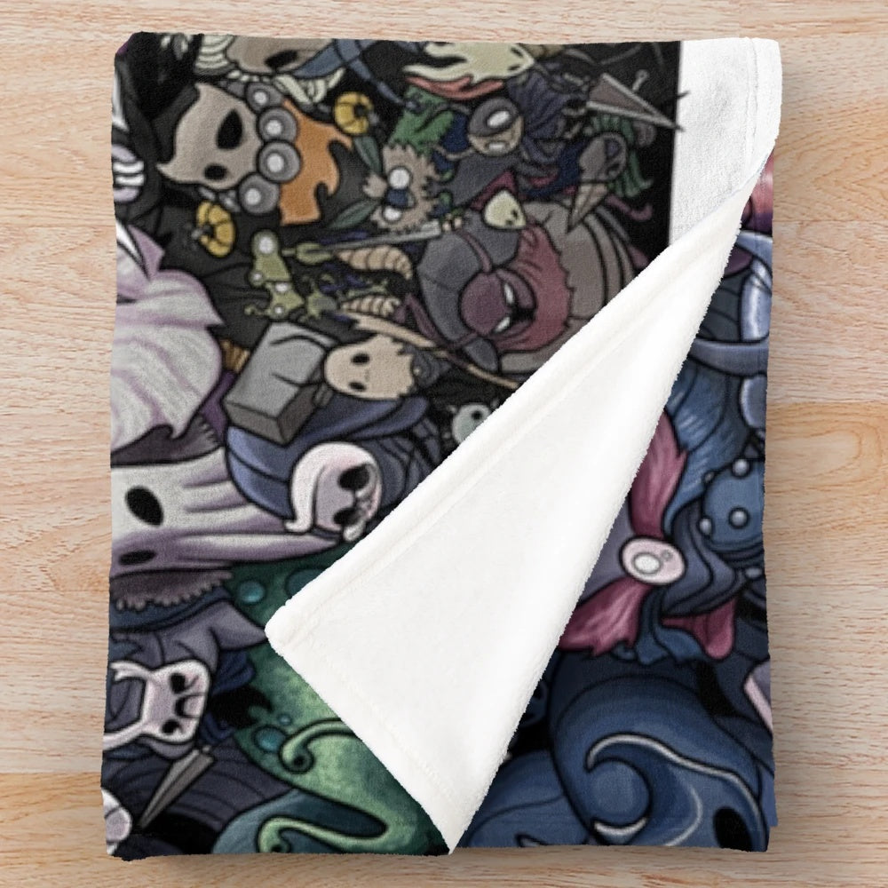 Hollowknight plush blanket featuring the iconic knight and game elements