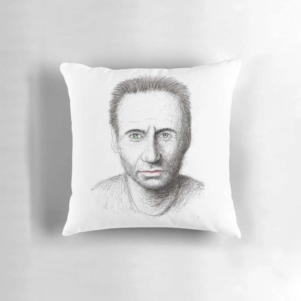 High-quality portrait of renowned actor David Duchovny printed on a soft, comfortable pillow