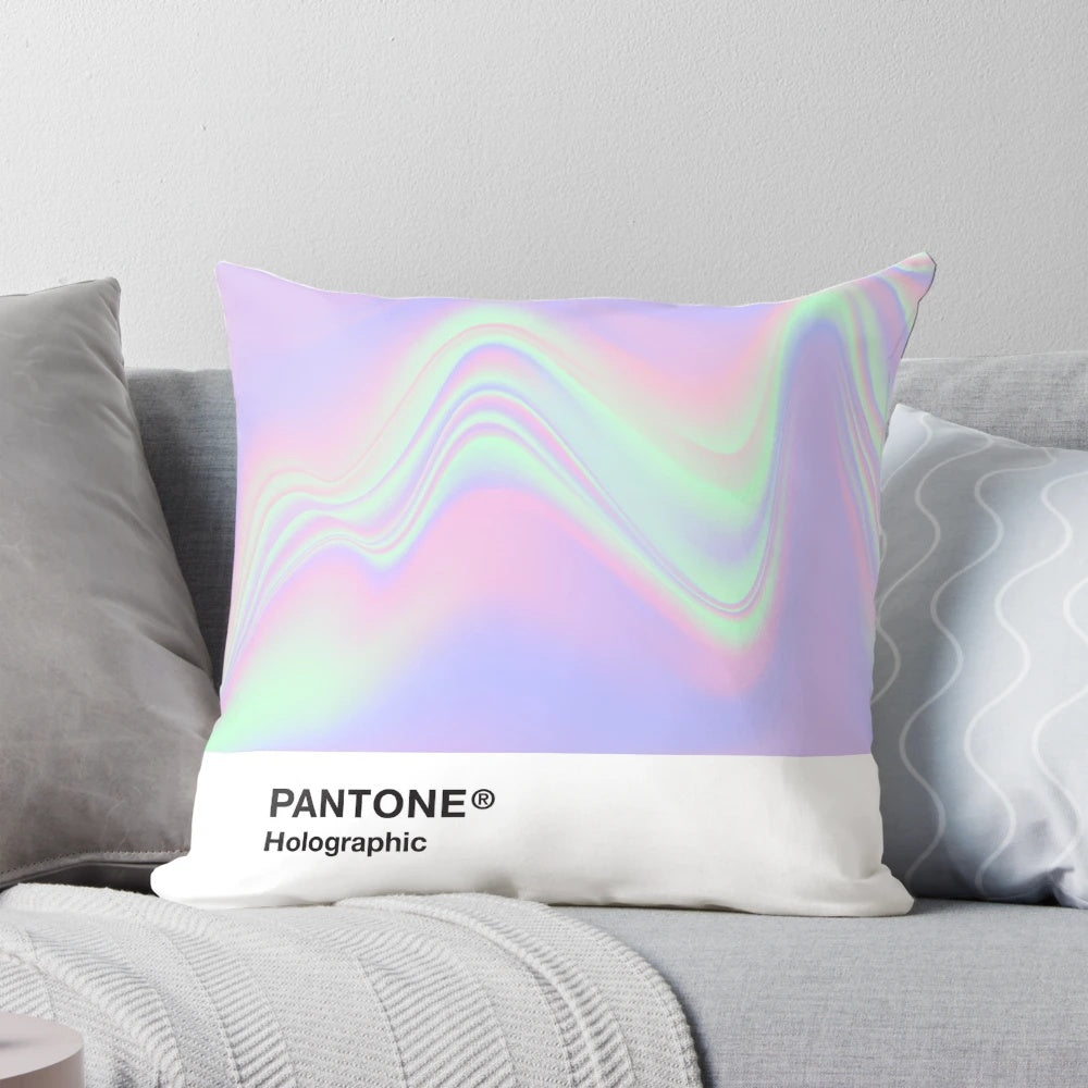 Holographic Pantone gradient pillow with iridescent, vaporwave-inspired design