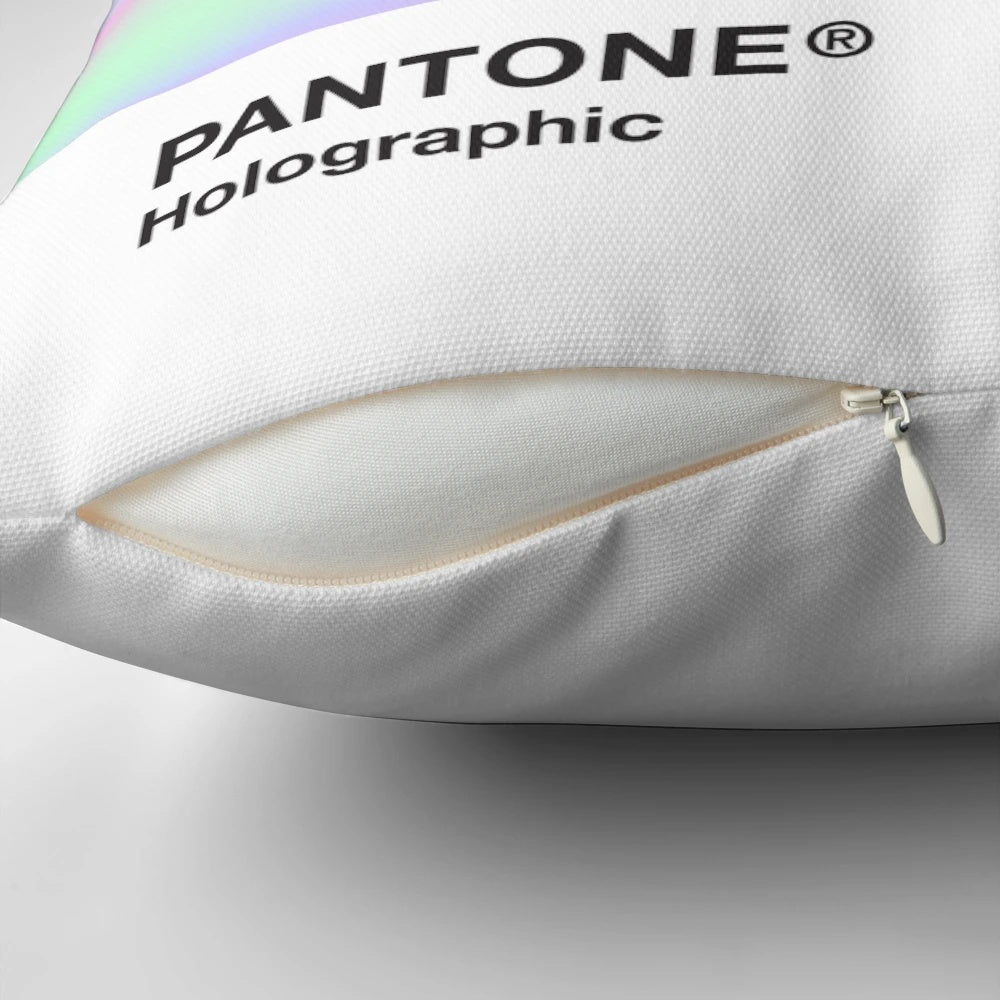 Holographic Pantone gradient pillow with iridescent, vaporwave-inspired design