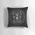 Holy Death Santa Muerte skull art punk pillow featuring a gothic, lowbrow punk skull design