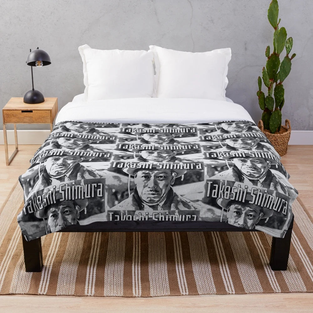 Toshiro Mifune, iconic Japanese actor, featured on a plush blanket