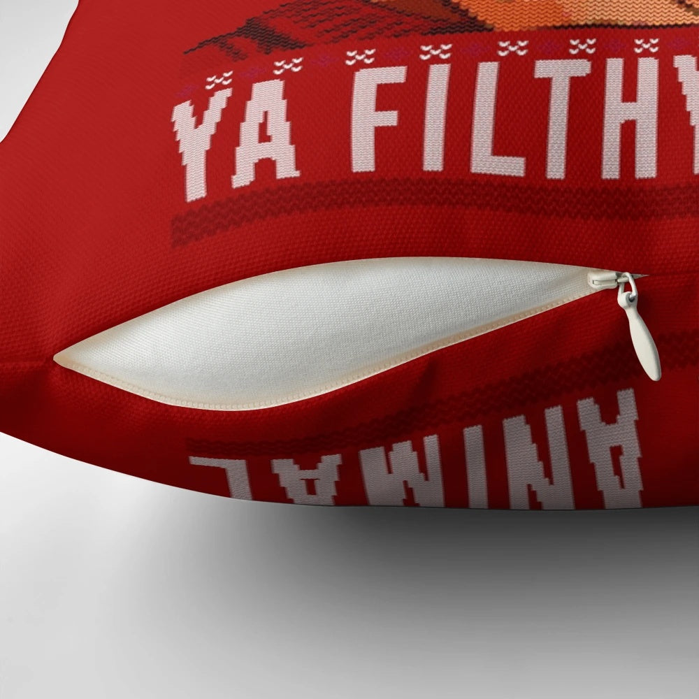 Home Alone-inspired Kevin McCallister ugly Christmas sweater design decorative pillow