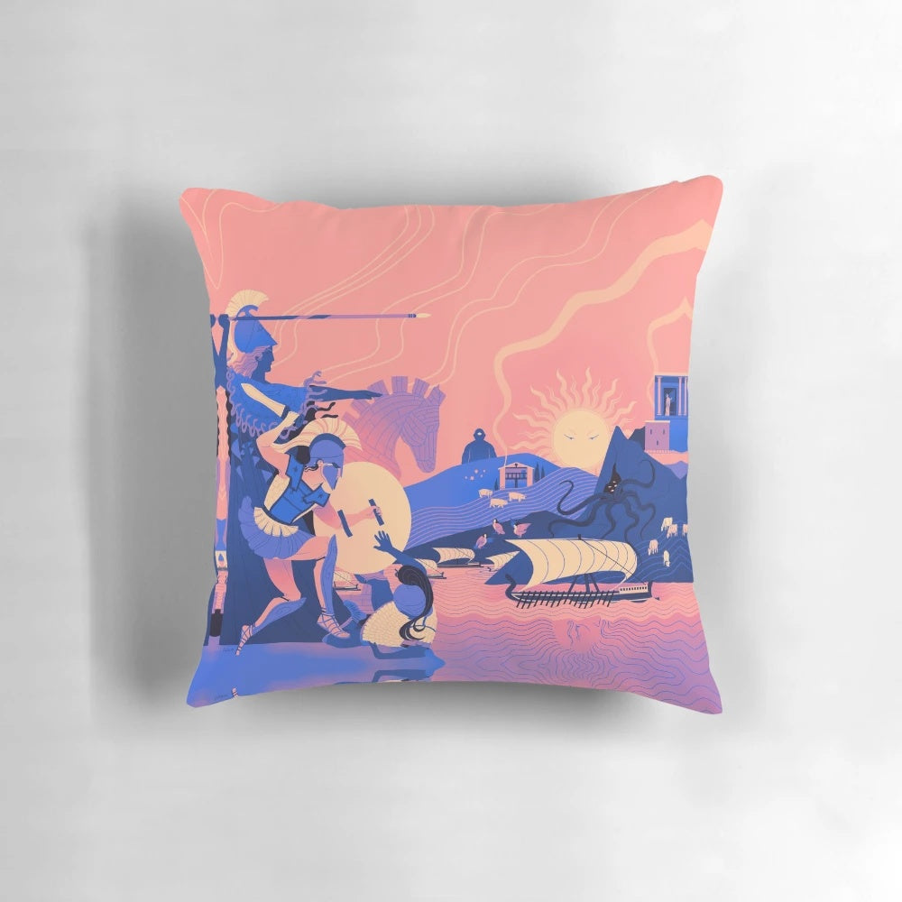 Homeric Landscape Summer Throw Pillow featuring classic Greek mythology imagery
