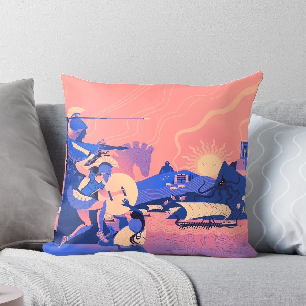 Homeric Landscape Summer Throw Pillow featuring classic Greek mythology imagery