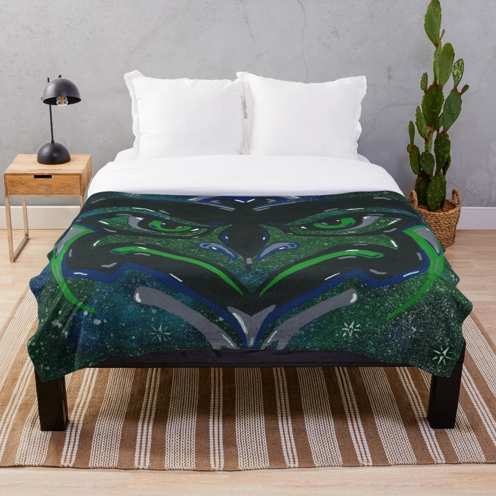 Seahawks plush blanket with watercolor sports artwork