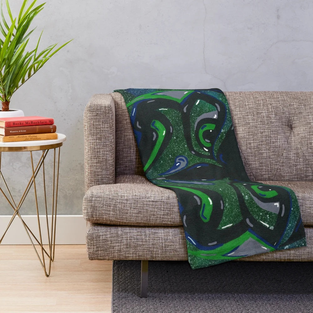 Seahawks plush blanket with watercolor sports artwork