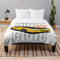 Honda Civic inspired plush blanket with car artwork