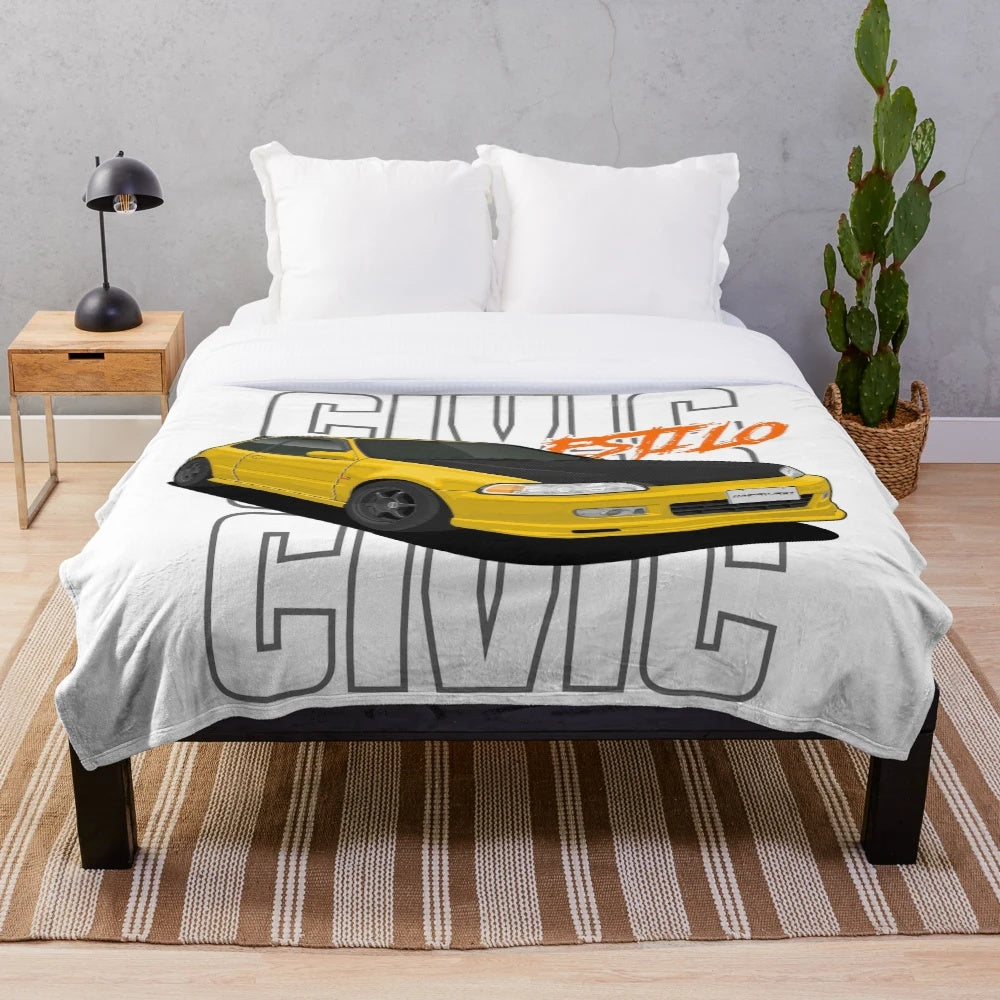Honda Civic inspired plush blanket with car artwork
