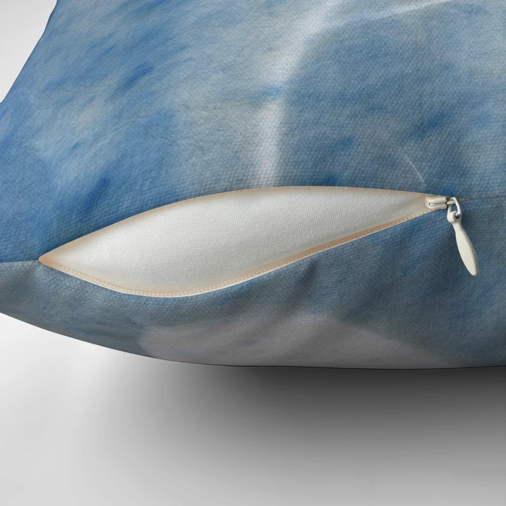 Cyanotype print pillow featuring the honesty plant's unique seed pods