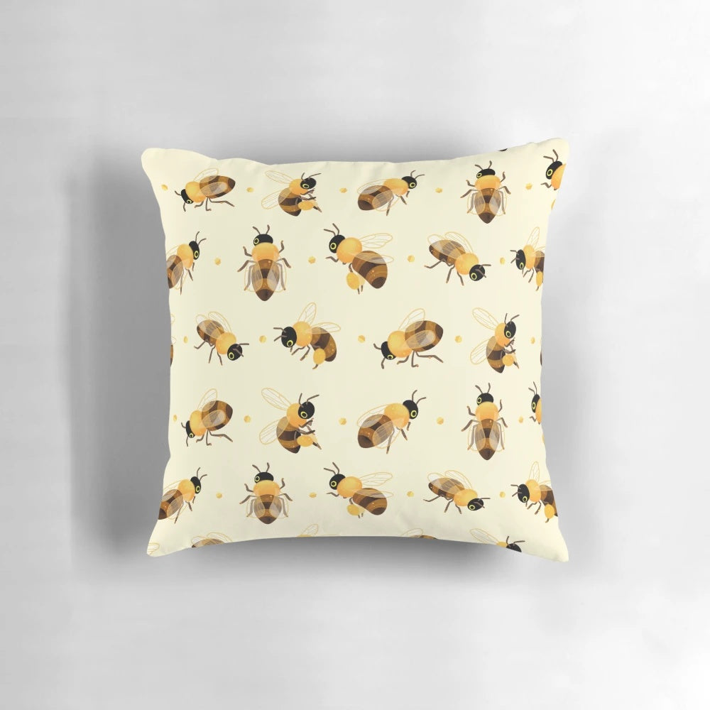 Soft and cozy honey bee-themed pillow for cottagecore-inspired home decor