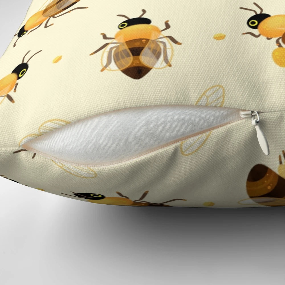 Soft and cozy honey bee-themed pillow for cottagecore-inspired home decor