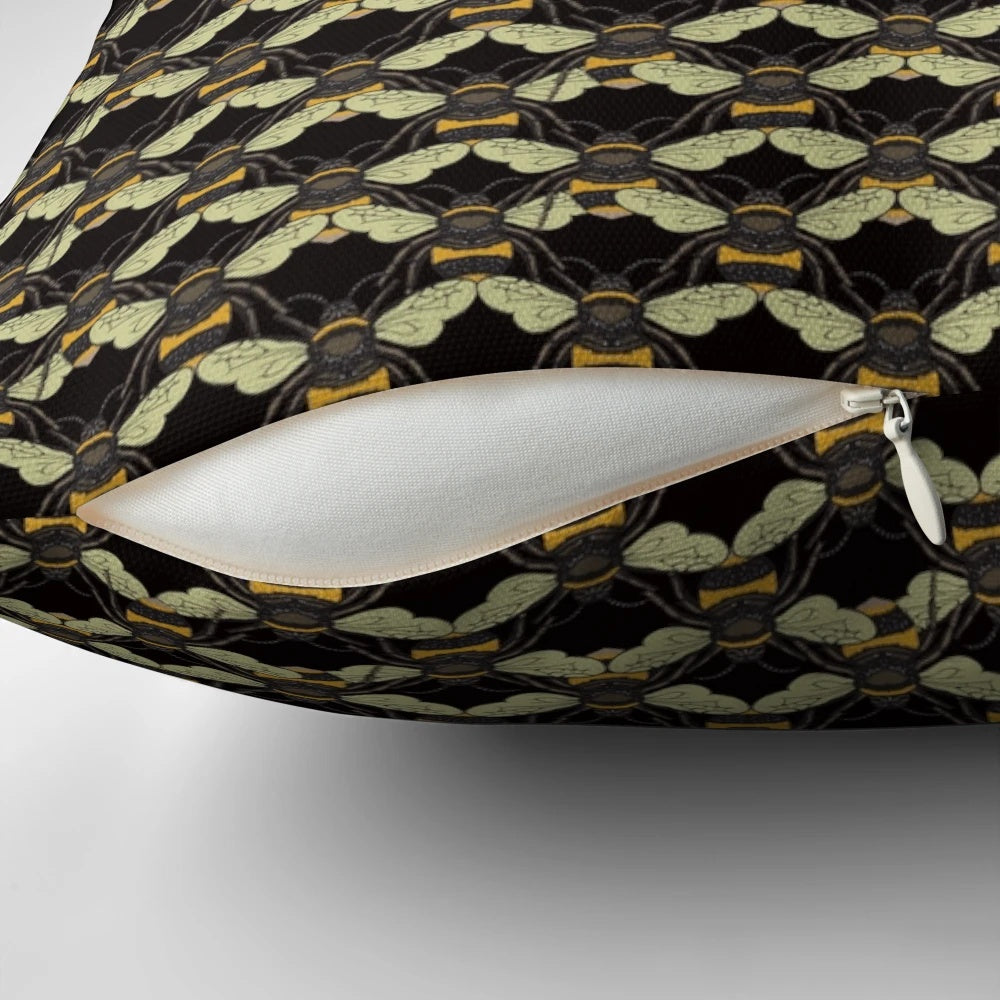 Decorative throw pillow with a beautiful honeycomb and bee pattern design