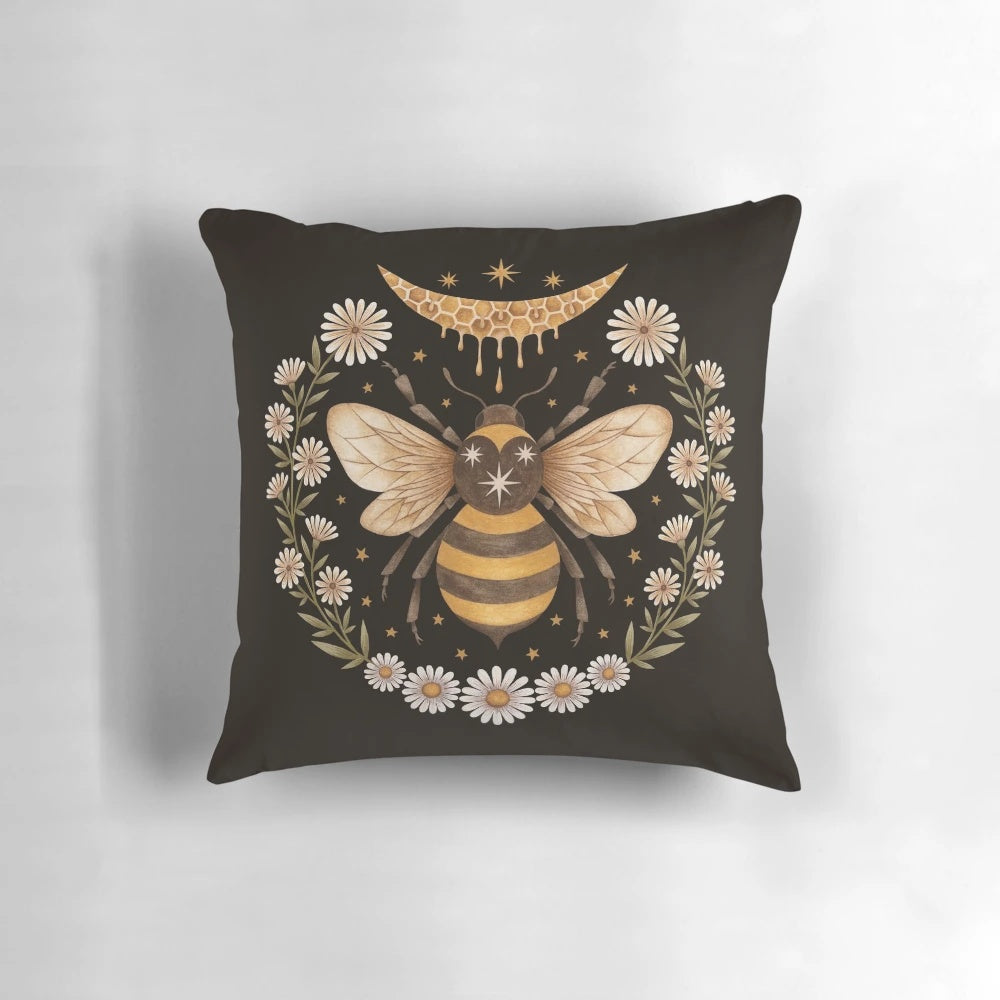 Decorative honeymoon pillow with floral crescent moon and honeycomb design