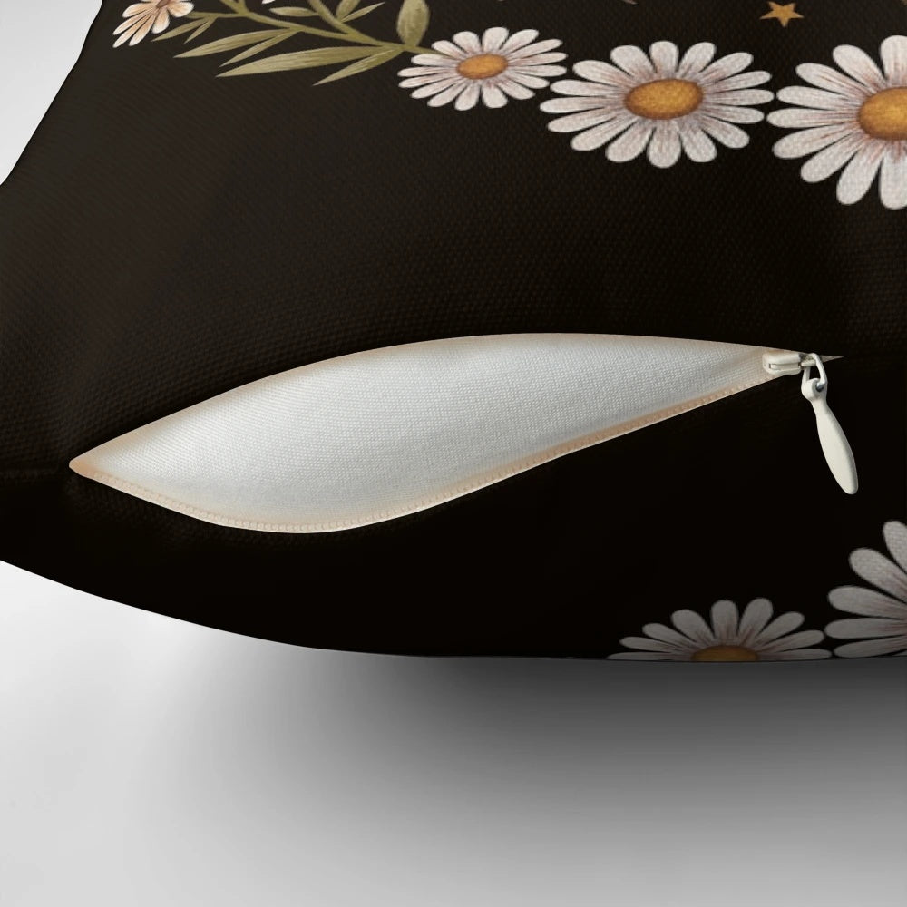 Decorative honeymoon pillow with floral crescent moon and honeycomb design