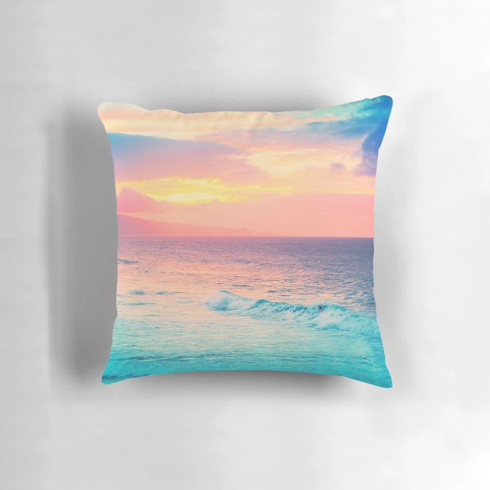 Hookipa Surf Sunset Pillow - Coastal home decor featuring a peaceful Hawaiian sunset scene