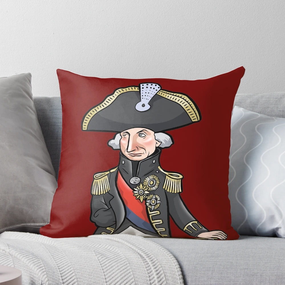 Horatio Nelson, 1st Viscount Nelson commemorative pillow featuring the British naval hero and military leader.