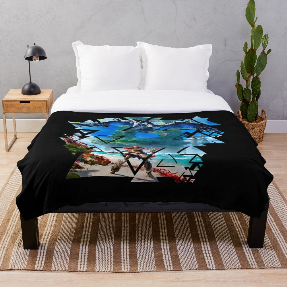 Horizon Zero Dawn-inspired plush blanket featuring the protagonist Aloy