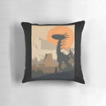 Horizon Zero Dawn minimalist video game art pillow featuring the protagonist Aloy against a futuristic landscape