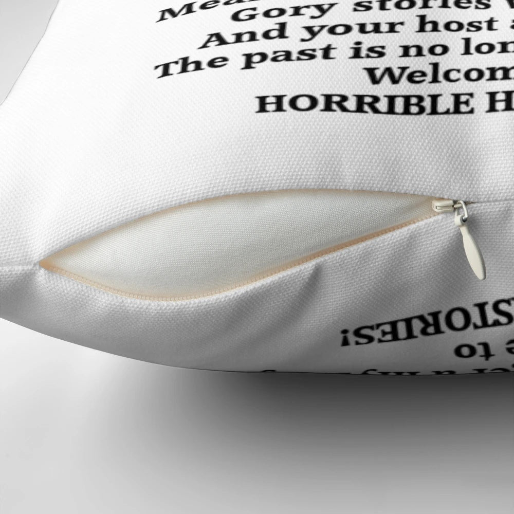 Horrible Histories-inspired decorative pillow with theme song design