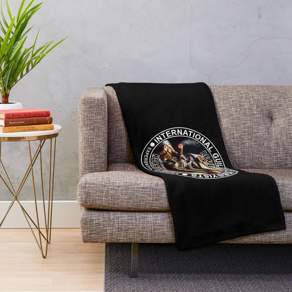 Plush blanket with a spooky, gothic "Reaper" design inspired by Warhammer