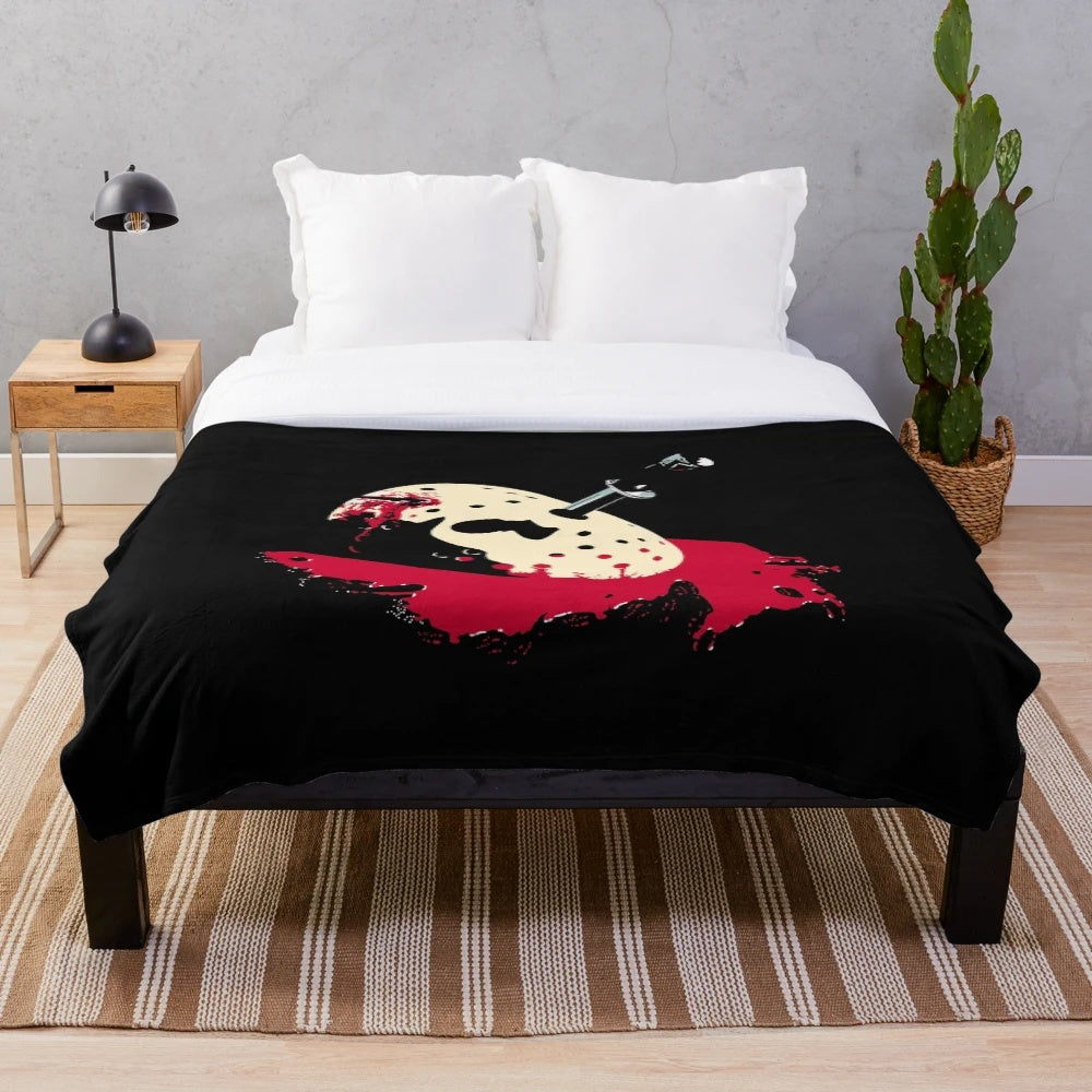 Friday the 13th inspired plush blanket featuring the iconic Jason Voorhees